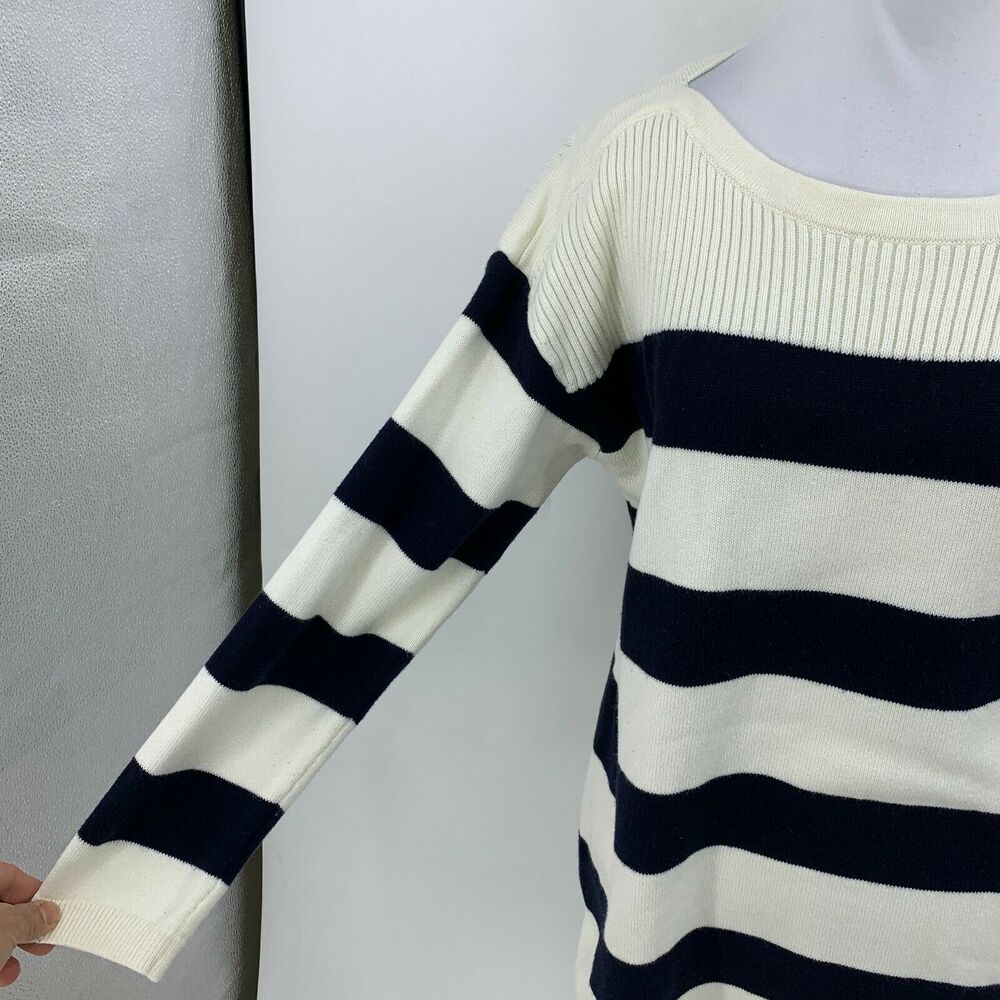 Talbots Striped Sweater Women L Large Navy White Boat Neck Rib Contrast Pullover - Picture 7 of 11